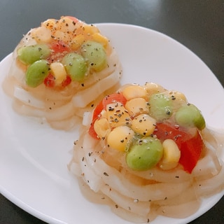 夏野菜とうどんのカラフルゼリー寄せ♪